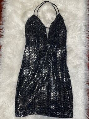 Solemio sequins sexy sleeveless black dress